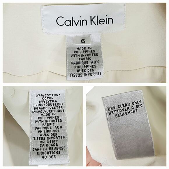 Calvin Klein Double Breasted Pea Coat sz 6 Women Ivory Cream Cotton Lined Jacket - Picture 10 of 12